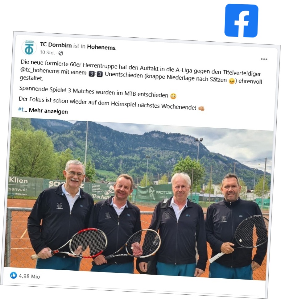 Beitrag �ber die Herren 60 vom Facebook-Account des TC Dornbirn